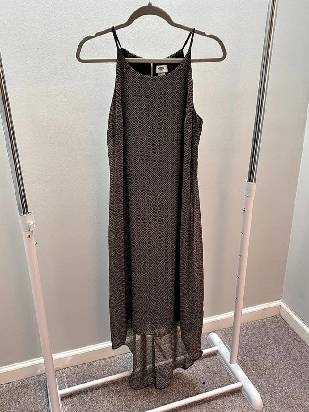 Old Navy Geometric Olive Green and Black Sleeveless High Low Dress